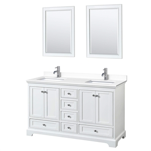 Wyndham Collection Deborah 60&quot Mirrors Wood Double Bathroom Vanity in White