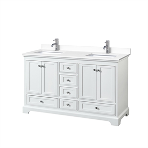 Wyndham Collection Deborah 60&quot No Mirrors Wood Double Bathroom Vanity in White