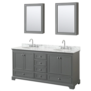 Wyndham Collection Deborah 72&quot Carrara Top Wood Double Bathroom Vanity in Gray