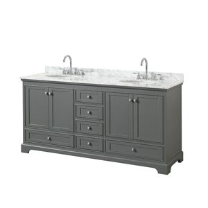 Wyndham Collection Deborah 72&quot Carrara-Top Wood Double Bathroom Vanity in Gray