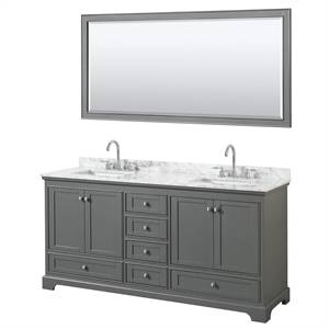 Wyndham Collection Deborah 72&quot Square-Sinks Wood Double Bathroom Vanity in Gray