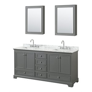 Wyndham Collection Deborah 72&quot Wood & Marble Double Bathroom Vanity in Gray