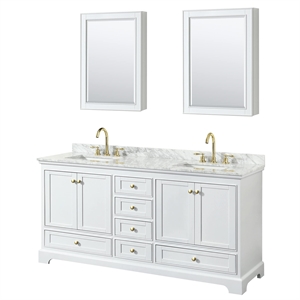 Wyndham Collection Deborah 72&quot Metal Double Bathroom Vanity in Brush Gold/White