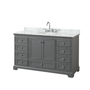 Wyndham Collection Deborah 60&quot Carrara Top Wood Single Bathroom Vanity in Gray