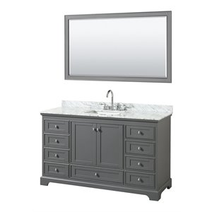 Wyndham Collection Deborah 60&quot Carrara-Top Wood Single Bathroom Vanity in Gray