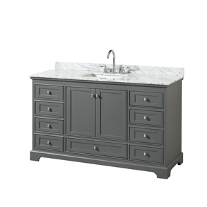 Wyndham Collection Deborah 60&quot Marble-Top Wood Single Bathroom Vanity in Gray