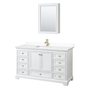 Wyndham Collection Deborah 60&quot Wood Single Bathroom Vanity in Brushed Gold/White