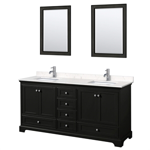 Wyndham Collection Deborah 72&quot Wood & Carrara Double Bathroom Vanity in Espresso