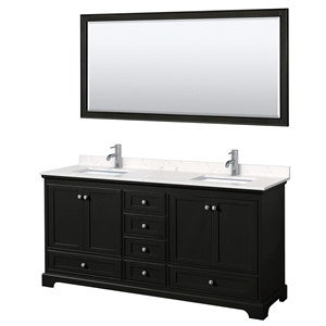 Wyndham Collection Deborah 72&quot Carrara & Wood Double Bathroom Vanity in Espresso