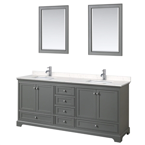 Wyndham Collection Deborah 80&quot Light-Vein Wood Double Bathroom Vanity in Gray