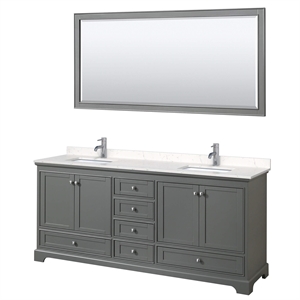 Wyndham Collection Deborah 80&quot Light Vein Wood Double Bathroom Vanity in Gray
