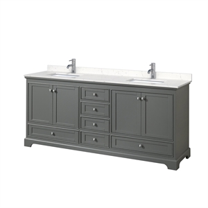 Wyndham Collection Deborah 80&quot Square-Sinks Wood Double Bathroom Vanity in Gray