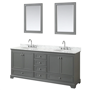 Wyndham Collection Deborah 80&quot Oval Sinks Wood Double Bathroom Vanity in Gray
