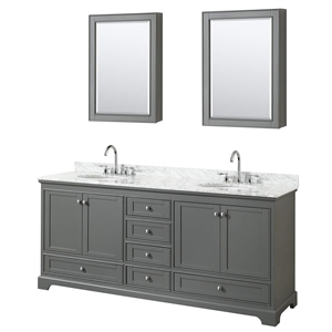 Wyndham Collection Deborah 80&quot Oval Sink Wood Double Bathroom Vanity in Gray