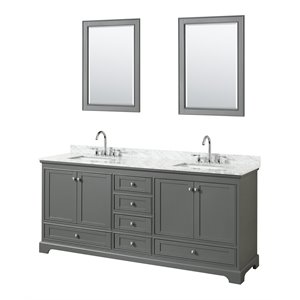 Wyndham Collection Deborah 80&quot Square Sink Wood Double Bathroom Vanity in Gray