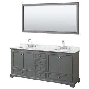 Wyndham Collection Deborah 80&quot Square-Sink Wood Double Bathroom Vanity in Gray
