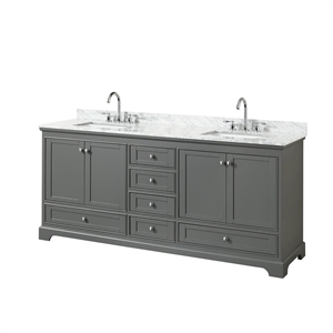 Wyndham Collection Deborah 80&quot Marble-Top Wood Double Bathroom Vanity in Gray