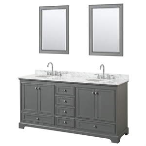 Wyndham Collection Deborah 72&quot Oval-Sinks Wood Double Bathroom Vanity in Gray