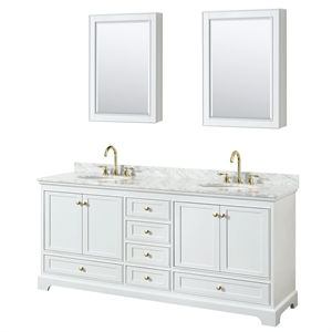 Wyndham Collection Deborah 80&quot Cabinet Wood Double Bathroom Vanity in White/Gold