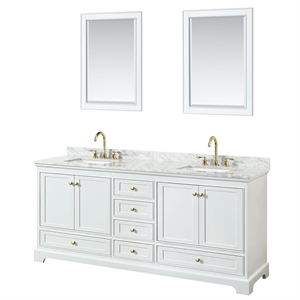 Wyndham Collection Deborah 80&quot Plywood Double Bathroom Vanity in Gold/White