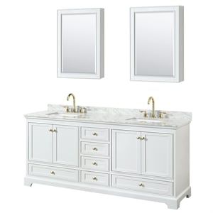 Wyndham Collection Deborah 80&quot Wood Double Bathroom Vanity in Brushed Gold/White