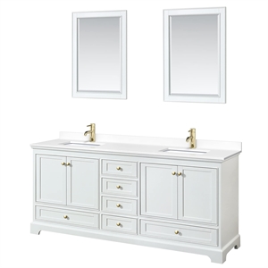 Wyndham Collection Deborah 80&quot 4-door Wood Double Bathroom Vanity in White/Gold