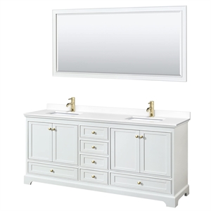 Wyndham Collection Deborah 80&quot Wood Double Bathroom Vanity in White/Gold Trim