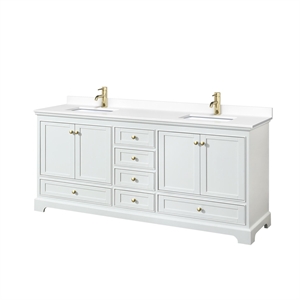 Wyndham Collection Deborah 80&quot Wood Double Bathroom Vanity in White/Gold