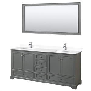 Wyndham Collection Deborah 80&quot Wood Double Bathroom Vanity in Dark Gray/White