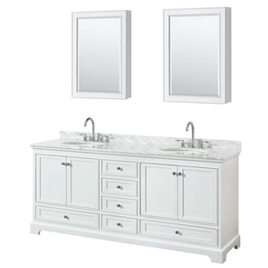 Wyndham Collection Deborah 80&quot Oval Sink Wood Double Bathroom Vanity in White