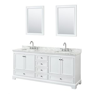 Wyndham Collection Deborah 80&quot Square Sink Wood Double Bathroom Vanity in White