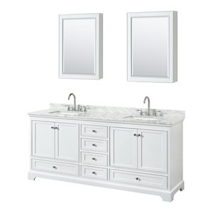 Wyndham Collection Deborah 80&quot Carrara Top Wood Double Bathroom Vanity in White
