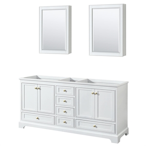 Wyndham Collection Deborah 72&quot No-Sink Wood Double Bathroom Vanity in White/Gold