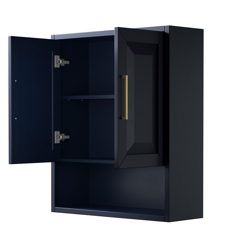 Wyndham Collection Daria Wood Wall-Mounted Storage Cabinet in Blue/Gold