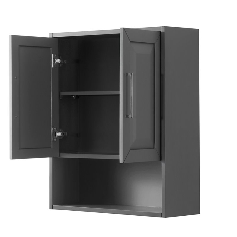 Wyndham Collection Daria Wood Wall-Mounted Storage Cabinet in Gray/Chrome
