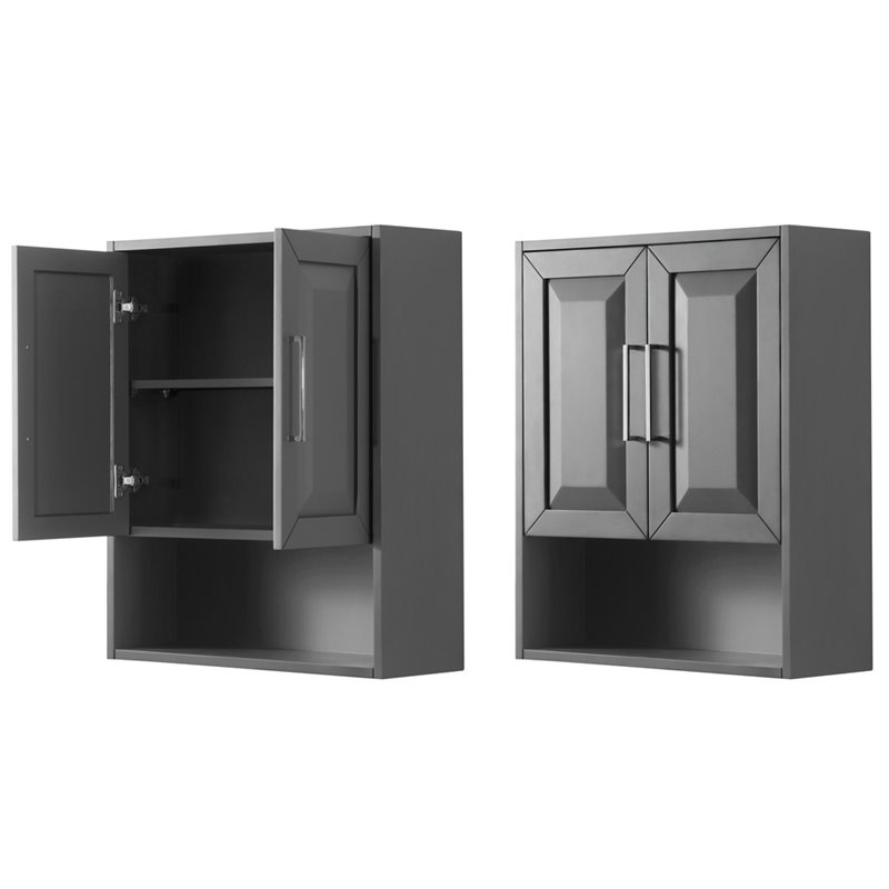 Wyndham Collection Daria Wood Wall-Mounted Storage Cabinet in Gray/Chrome