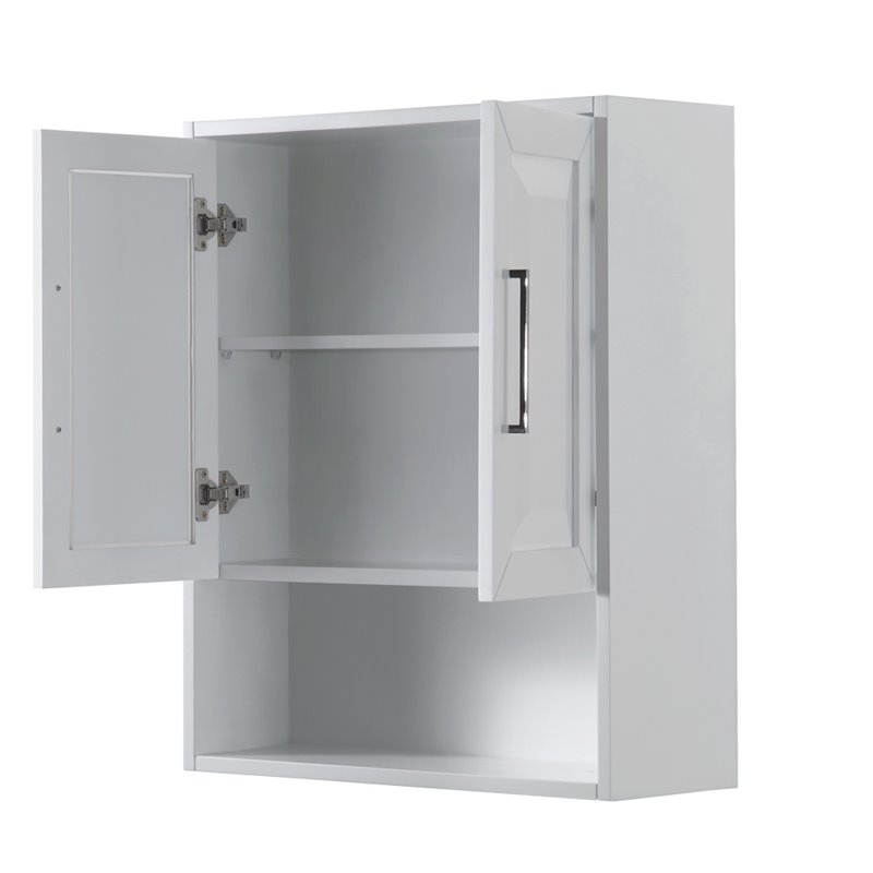 Wyndham Collection Daria Wood Wall-Mounted Storage Cabinet in White/Chrome