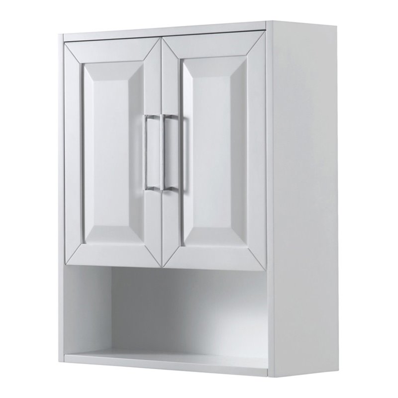 Wyndham Collection Daria Wood Wall-Mounted Storage Cabinet in White/Chrome