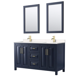 Wyndham Collection Daria 60&quot Light-Vein Wood Double Bathroom Vanity in Blue/Gold