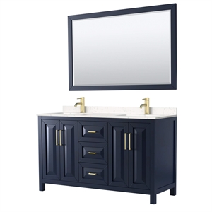 Wyndham Collection Daria 60&quot Light Vein Wood Double Bathroom Vanity in Blue/Gold