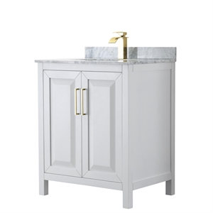 Wyndham Collection Daria 30&quot Carrara Top Wood Single Bathroom Vanity in White
