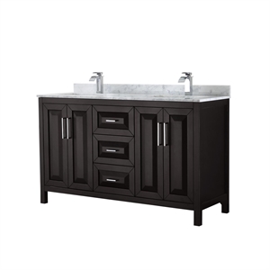 Wyndham Collection Daria 60&quot Marble-Top Wood Double Bathroom Vanity in Espresso