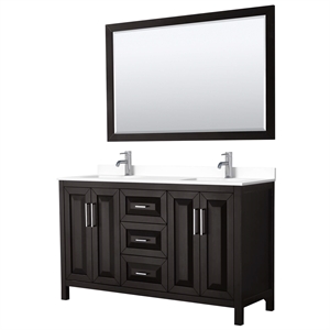 Wyndham Collection Daria 60&quot Mirror Wood Double Bathroom Vanity in Espresso