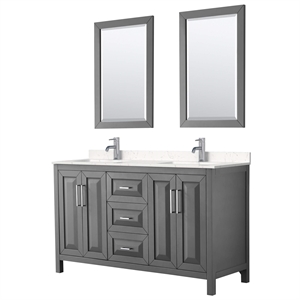 Wyndham Collection Daria 60&quot Light-Vein Wood Double Bathroom Vanity in Gray