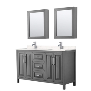 Wyndham Collection Daria 60&quot Cabinets Wood Double Bathroom Vanity in Gray/Chrome