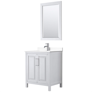 Wyndham Collection Daria 30&quot Mirror Wood Single Bathroom Vanity in White/Chrome