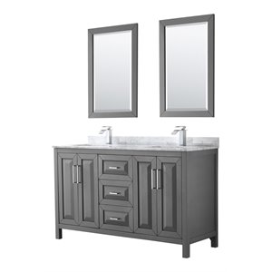 Wyndham Collection Daria 60&quot Square Sinks Wood Double Bathroom Vanity in Gray
