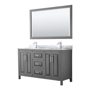 Wyndham Collection Daria 60&quot Square-Sinks Wood Double Bathroom Vanity in Gray
