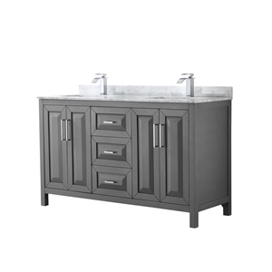 Wyndham Collection Daria 60&quot Marble-Top Wood Double Bathroom Vanity in Gray