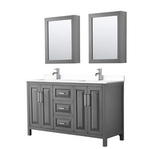 Wyndham Collection Daria 60&quot Wood Double Bathroom Vanity in Dark Gray/Chrome